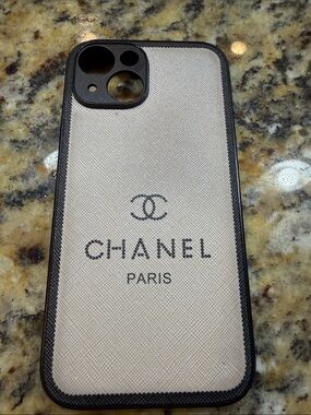 CHANEL Cream and Black iPhone Case with Paris Logo